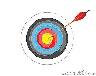 Arrow hitting target. Business concept.Target with arrow, standing on a tripod. Cartoon Illustration