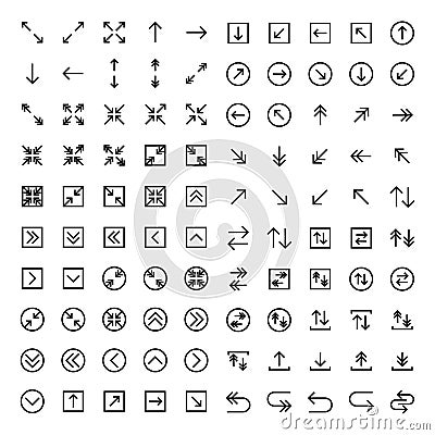 Arrow icon set include arrow, left, up, down, expand, right, square, circle, data, upload, download, turn Vector Illustration