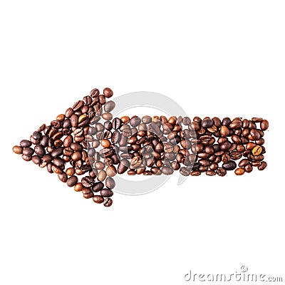 Arrow image made up of coffee beans on a white background Stock Photo