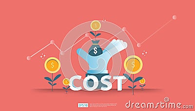 arrow increase for cost reduction concept . business management at lost crisis and bankrupt situation. finance expenses and profit Vector Illustration