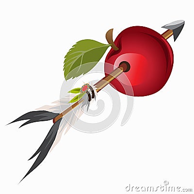 Arrow Indian got into red apple Vector Illustration