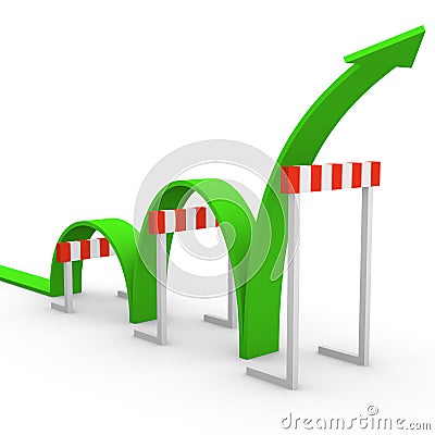 Arrow jumping over hurdles Stock Photo