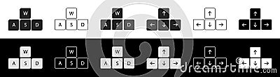 Arrow keyboard. Arrows navigation on keyboard. Icon of down, up, left and right direction. Outline buttons isolated on white and Vector Illustration