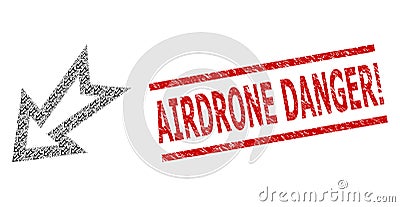 Arrow Left Down Recursion Composition of Arrow Left Down Icons and Grunge Airdrone Danger! Seal Vector Illustration