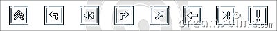 Arrow line icons. linear set. quality vector line set such as alert, next, left, top right, turn right, previous, turn left Vector Illustration