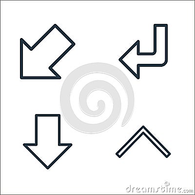 arrow line icons. linear set. quality vector line set such as upward arrow, downward arrow, down left Vector Illustration