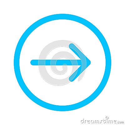 Arrow line pointing right in circle blue isolated on white, arrow in circular strokes for direction right, arrows button simple Vector Illustration