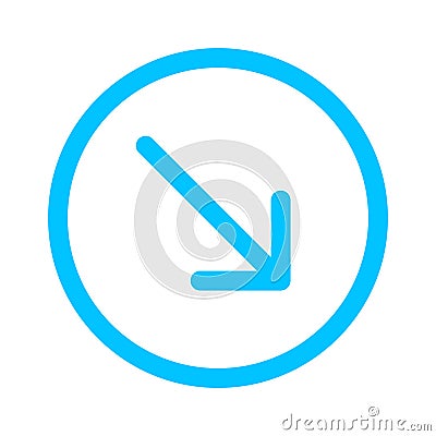 Arrow line pointing right down in circle blue isolated on white, arrow in circular strokes for direction right down, arrows button Vector Illustration