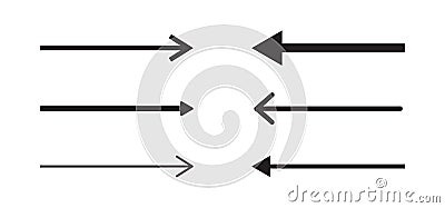 Arrow long, straight right line, black cursor set, horizontal element, thick pointer icon isolated on white background. Simple Vector Illustration