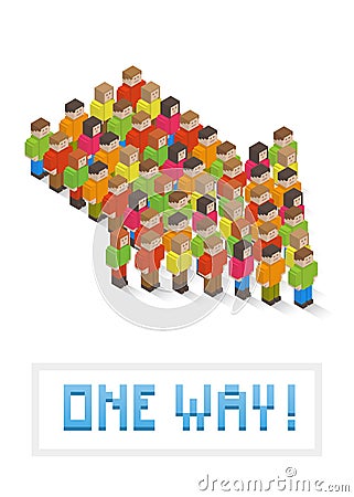 Arrow made up of isometric pixel art people Vector Illustration