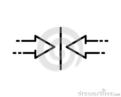 Arrow meeting icon, compound, pointer connection line, synchronize arrows line symbol on white background - editable Vector Illustration