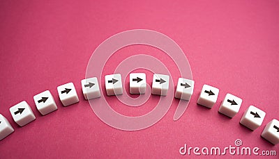Arrow path. Story arc. Movement in one direction. Sequential chain of arrows. Moving forward, step by step. Motivation, self- Stock Photo