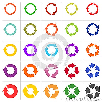25 arrow pictogram refresh reload rotation loop sign set. Vector Illustration