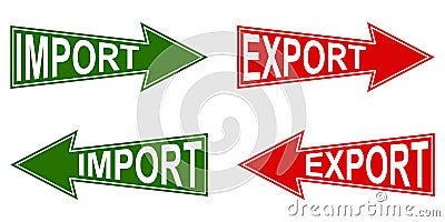 Arrow pointer import export, vector pointers for import and export of goods, symbol international business and turnover Vector Illustration
