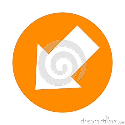 Arrow pointing left down in circle orange for icon flat isolated on white, circle with arrow for button interface app, arrow sign Vector Illustration