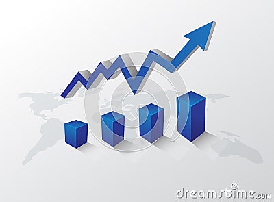 Arrow pointing up with graph on world map Vector Illustration