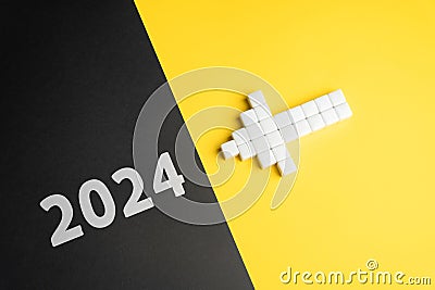 The arrow points to 2024. The beginning of a new year. Stock Photo