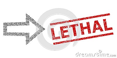 Arrow Right Recursive Composition of Arrow Right Items and Scratched Lethal Seal Stamp Vector Illustration