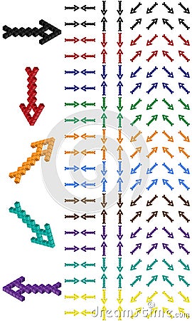 Arrow set, arrow consisting of isometric cubes Vector Illustration