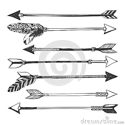 Arrow set in Native American Indian style. Vector Illustration