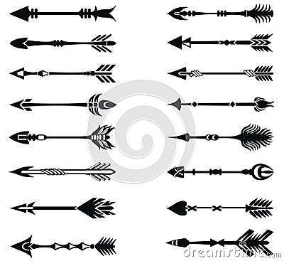 Decorative Arrow set in Native American Indian style. Vector Illustration