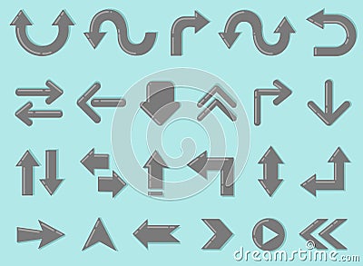 Arrow set, stylish and elegant vector of gray arrows on a blue background Stock Photo