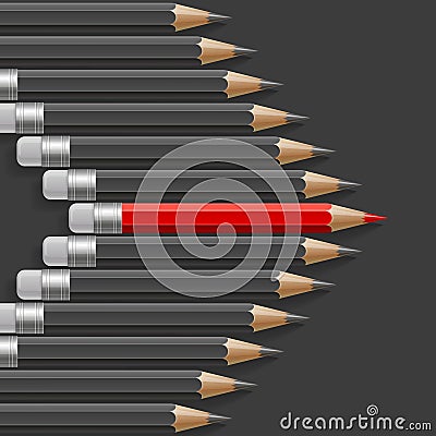 Arrow shape of dark grey pencils with one Vector Illustration