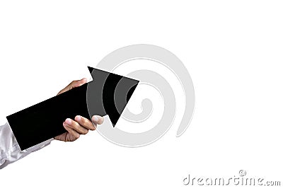 Arrow-shaped signboard pointing slightly upwards Stock Photo