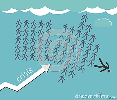 Arrow shows the way - The crowd of workers falling the team lead Vector Illustration
