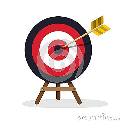 Arrow in target - bullseye isolated on white background Vector Illustration