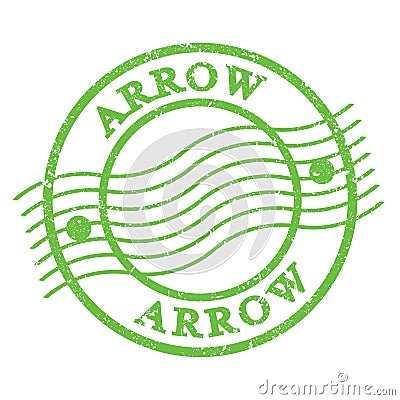 ARROW, text written on green postal stamp Stock Photo