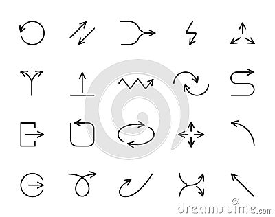 Arrow pointer simple black line icons vector set Vector Illustration