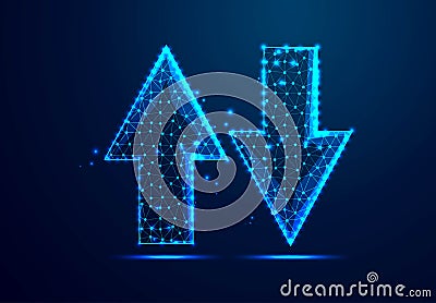 ..arrow up and arrow down. upload, downloading data concept. growth and down financing symbol. abstract low poly wireframe design. Vector Illustration