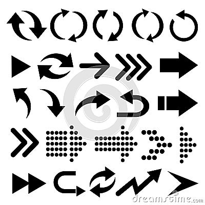 Arrow vector 3d button icon set black color on white background. Vector Illustration