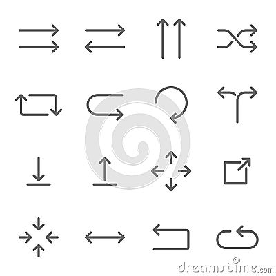 Arrow vector icon set illustration. Contains such icon as Pointer, Direction, Scale, Next, Download, Application, Forward and more Vector Illustration