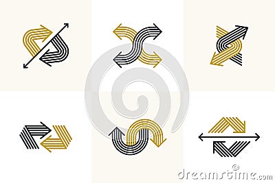 Arrow vector original logos set isolated, pictogram symbol of double arrows dynamic signs collection. Vector Illustration