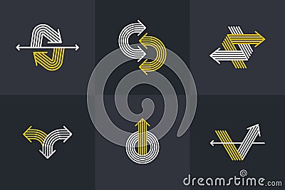 Arrow vector original logos set isolated, pictogram symbol of double arrows dynamic signs collection. Vector Illustration