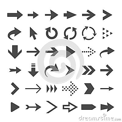 Arrow web icons isolated, cursor arrows, download and next page navigation buttons vector set Vector Illustration