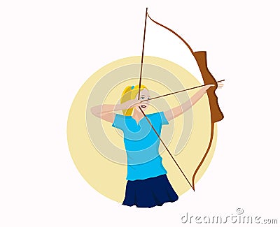 Arrow, woman, bow, Archer, archery, isolated, logo, young, sport, target, people, beautiful, person, white, blonde, 3d, aiming, bu Stock Photo