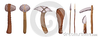 Arrowhead, Hand Axe, Scraper, Chisel, And Hammerstone Essential Stone Age Tools, Crafted From Stone, Bone Vector Illustration