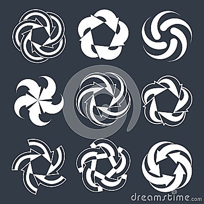Arrows abstract loop symbols, vector conceptual pictogram template collection, single color vector 3d icon set. Vector Illustration