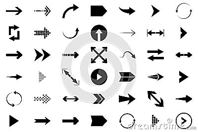 Arrows big black set icons. Arrow icon. Arrow vector collection. Arrow. Cursor. Modern simple arrows. Vector illustration Vector Illustration