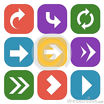 Arrows button. Colourful paper signpost down up with rounded circle arrowheads for website navigation and mobile app Vector Illustration