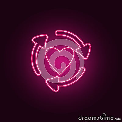 arrows in the circle of the heart icon. Elements of Ecology in neon style icons. Simple icon for websites, web design, mobile app Stock Photo