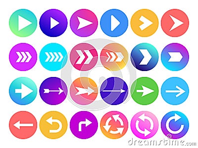 Arrows in circle icon. Website navigation arrow button, colorful gradient round back or next sign and web arrowhead Vector Illustration