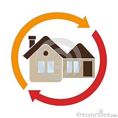 Arrows in circular frame with house Vector Illustration