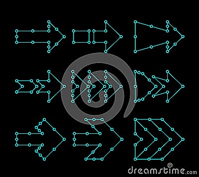 Arrows in the form of lines, dots connected. HUD interface design Vector Illustration