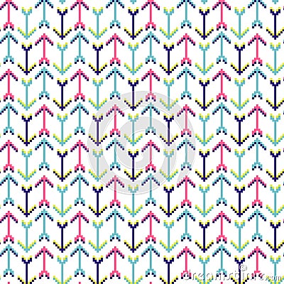 Arrows geometric seamless pattern pixelart texture. Vector Illustration