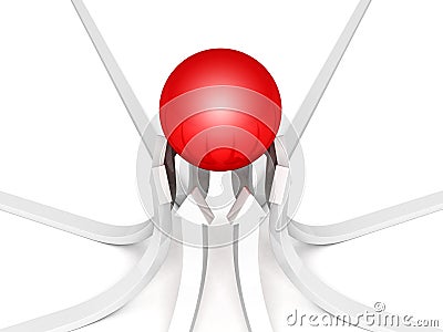 Arrows grow pointing to red sphere top leader Cartoon Illustration