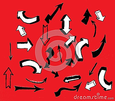 Arrows Hand drawn Doodles Design on red background Stock Photo